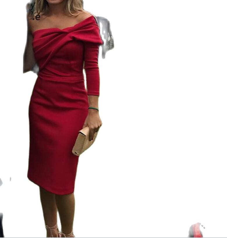 

Red Prom Dresses One Shoulder Short Paragraph Long Sleeves Slit Women Formal Cocktail Simple Short Evening Gowns, Dark navy