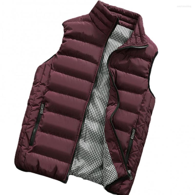 

Men's Vests Men Vest Plaid Stand Collar Solid Color Cotton Plus Size Zipper Pocket Warm Waistcoat Casual Jackets Loose Coats Autumn Winter, Khaki