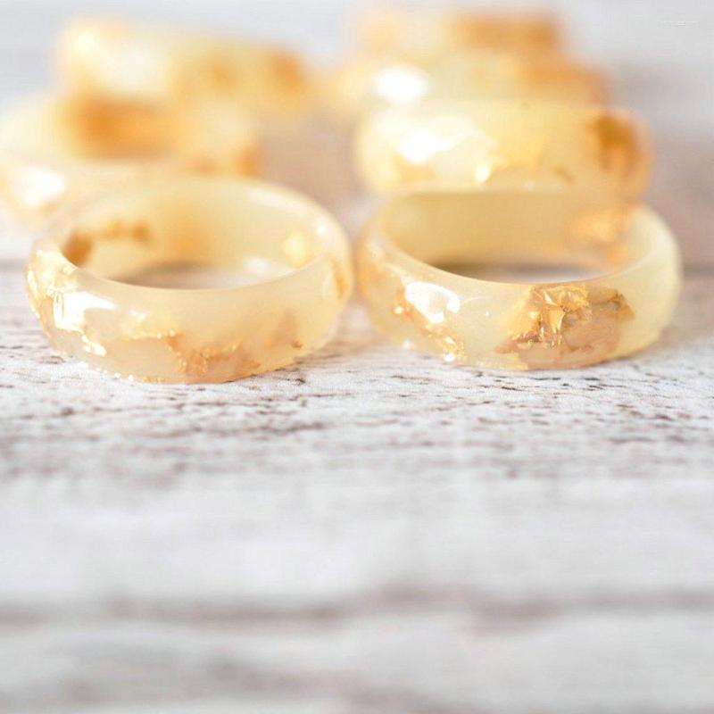 

Cluster Rings Handmade Gold Color Foil Paper Inside Resin Ring For Women Men Drop Mother Valentine's Day Wedding