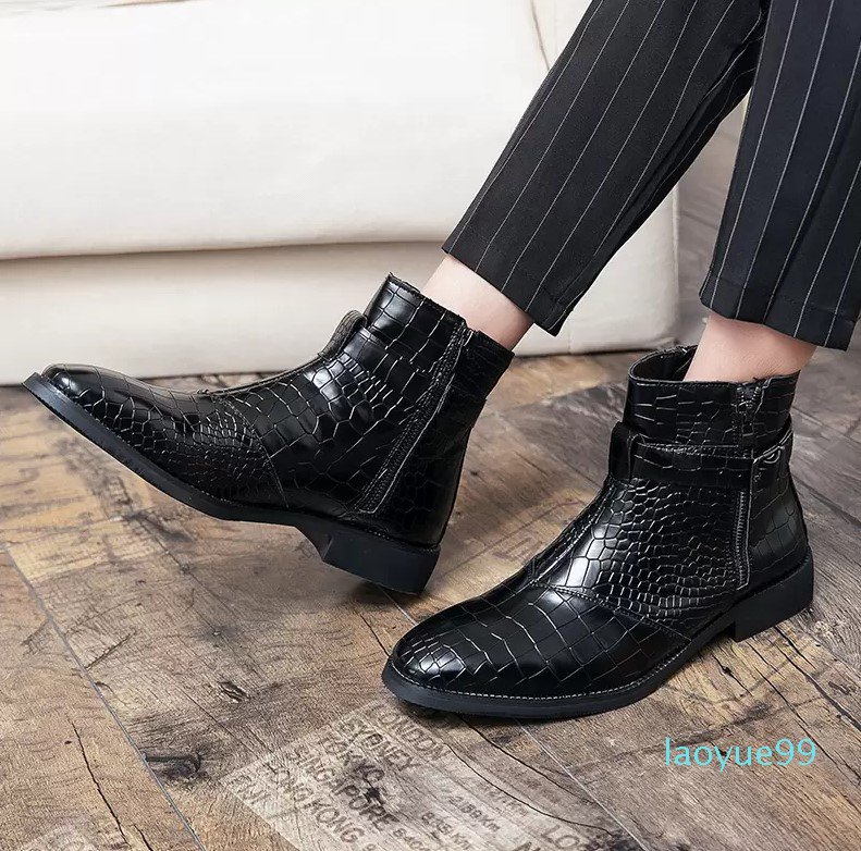 

Martin Boots Men Shoes PU Solid Color Classic Fashion Casual Banquet Everyday Retro Crocodile, Blue