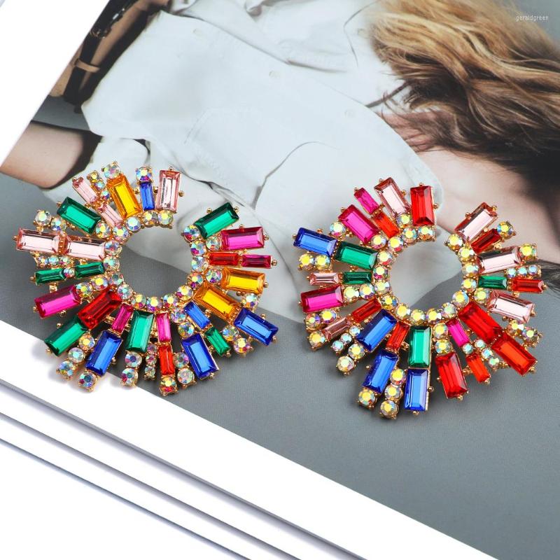 

Stud Earrings Luxury Round Big For Women Girl Trend Ear Accessories Boho Colorful Geometric Rhinestone Brincos Vintage Jewelry