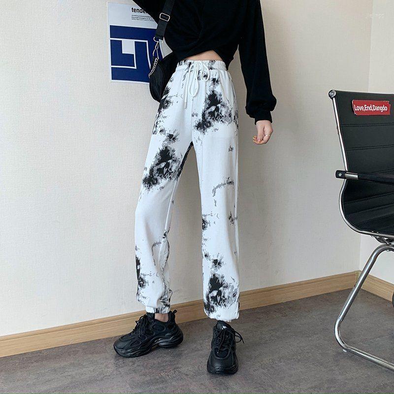 

Women' Pants Loose Plus Size High Waist Trousers Female Elastic Lace Up Pencil Sports Tie Dye Women Four Seasons, Black
