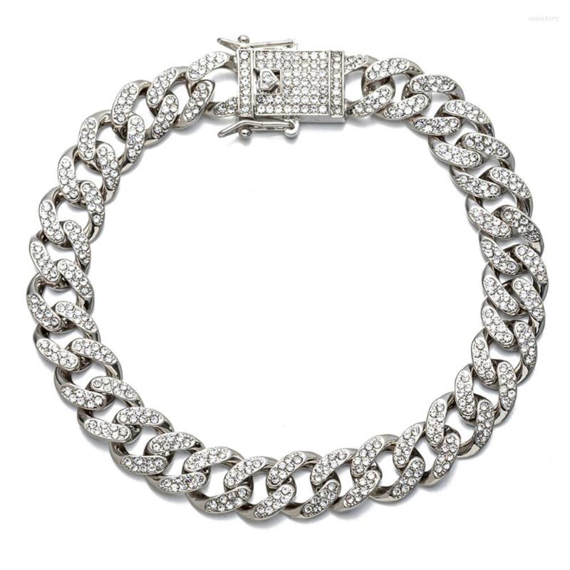 

Anklets 12MM Wide Cuban Link Iced Out Two Line Rhinestones Filled Chain Anklet For Women Punk Hip-hop Ankle Bracelet 9/10 Inch