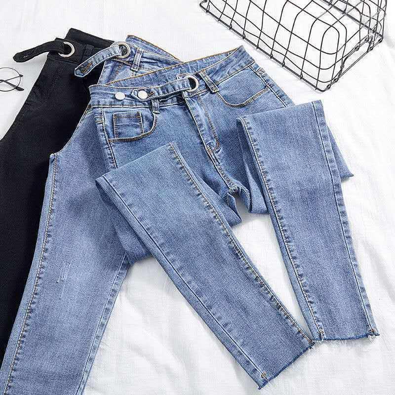 

Women's Jeans Spring Summer Casual Women Stylish Retro Skinny Ankle-Length Pencil Pants Simple All-match Thin Tight Denim Trousers, Black