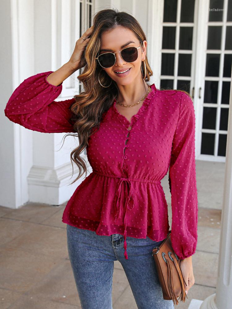 

Women' Blouses Chic Jacquard Lantern Long Sleeve Chiffon For Ladies In Offers Ruffles Shirts Drawstring Ruched Tops Women 2022 Femme, White