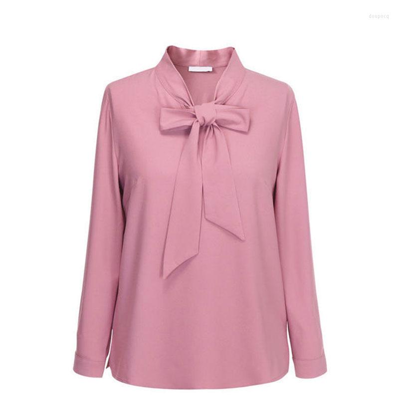 

Women's Blouses 2022Large Size Spring Simple Office Lady Blouse Female Shirt Bow Tops Long Sleeve Casual Korean OL Style Loose Women, Blue