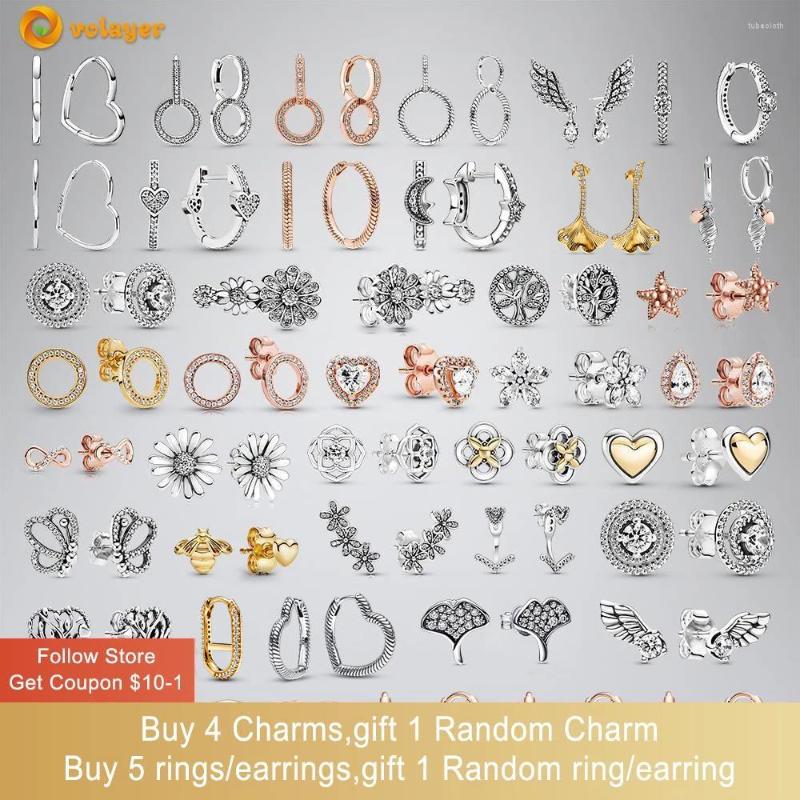 

Stud Earrings Volayer 925 Sterling Silver Fan Family Tree Angel Wing Daisy Flower Heart Snowflake Helm & Anchor Women
