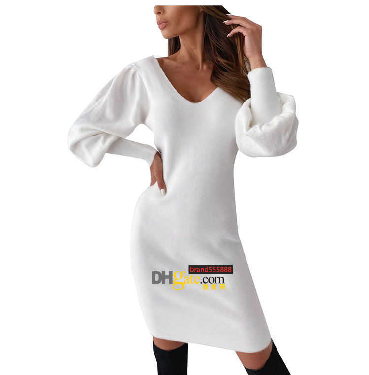 

Dress Puff sleeve women fashion skirt sexy girl halter dress V-neck sweet retro