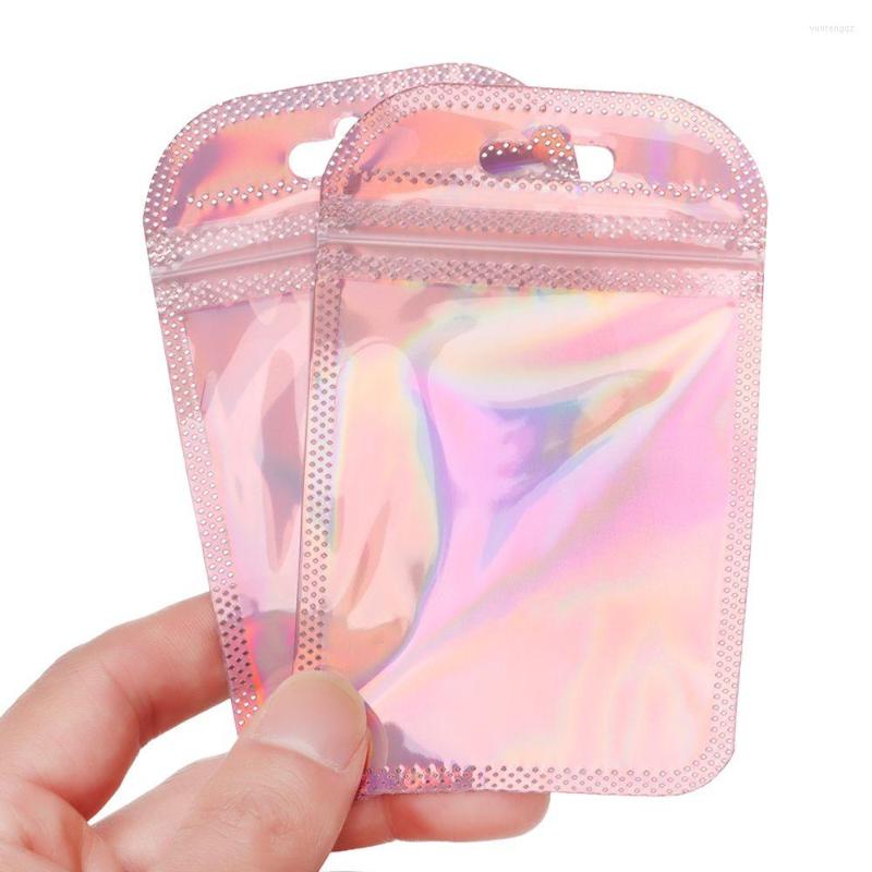 

Jewelry Pouches 50pcs/bag Thicken Display Iridescent With Hang Hole Packaging Bag Zip OPP Bags Self Sealing