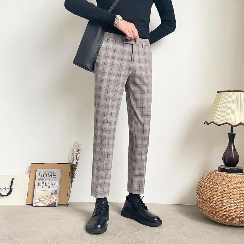 

Men's Suits 2022 Plaid Business Dress Pants Men Ankle Length Office Social Suit Casual Fit Wedding Groom Trousers Clothing, Black