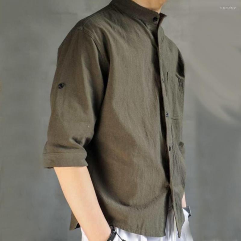 

Men's Casual Shirts Fashion Shirt Half Sleeve Stand Collar Soft Buttons Closure Solid Color Men, Green