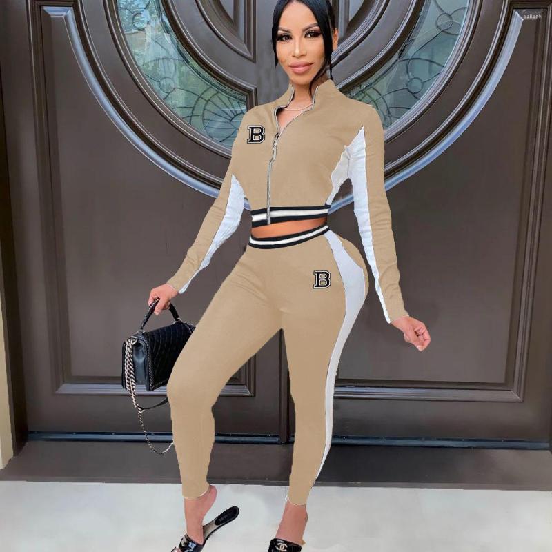 

Women' Two Piece Pants LFRVZ 2022 Autumn High-end Casual Tracksuits Baseball Set Suitable Full Sleeve Long Pencil Skinny Women 2, Black