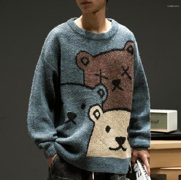 

2023 Men's Sweaters Cartoon Bear Sweater Men Winter Clothing Fashion Long Sleeve Knitted Pullover Oversized 2023 Cotton Coat Women, Black