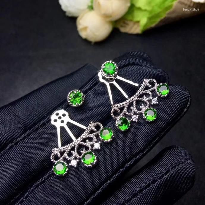 

Dangle Earrings Retro Fan Hollow Tassels Natural Green Diopside Gem Drop Gemstone S925 Silver Female Girl Gift Jewelry