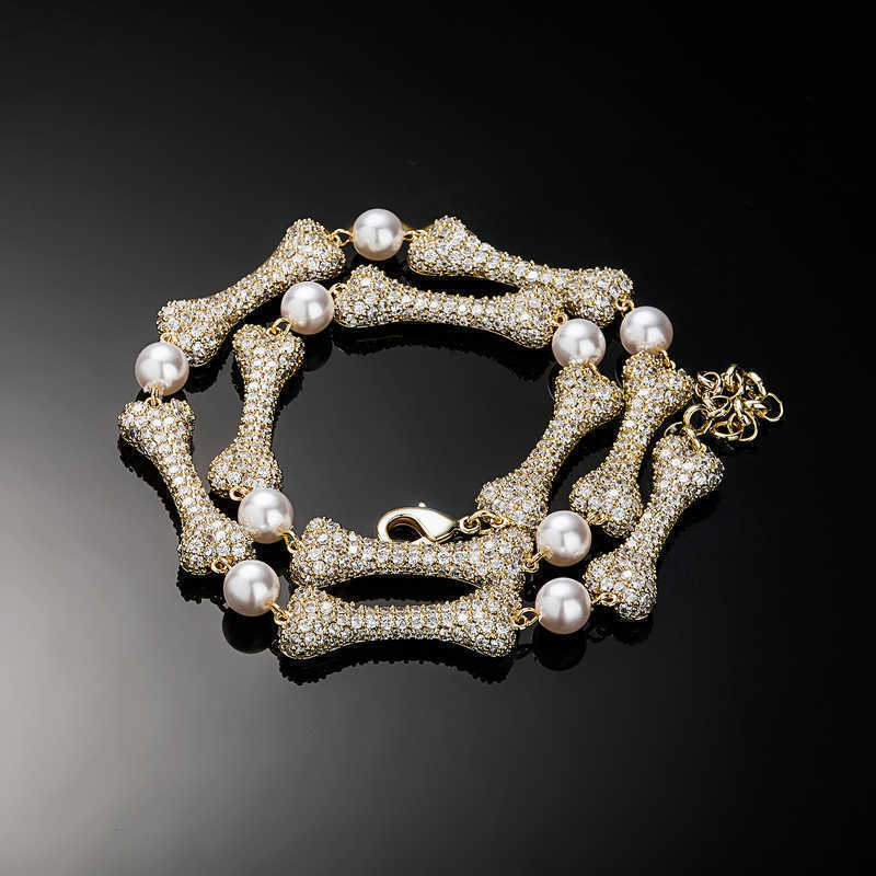 

Link Chain Jin'ao Ins Hip Hop Personality Fashion Full Zircon Bone Pearl Bracelet Unisex Cuban Necklace 221031
