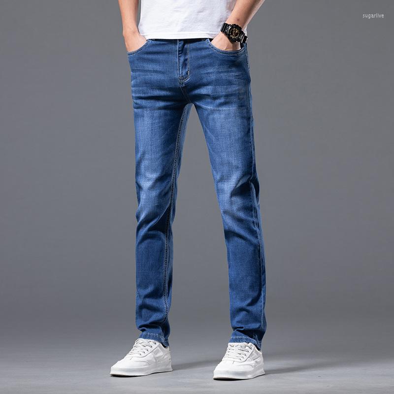 

Men's Jeans Spring Autumn 2022 Men's Business Fashion Straight Pants Casual Blue Elastic Denim Trousers Classic Men Plus Size 29-40, 2023 light blue