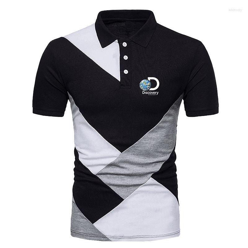 

Men' Polos Discovery Channel Logo Men 2022 Comfortable Sleeve Stripe Color Stitching Fashion Handsome Ity Lapel Short Shirt Top