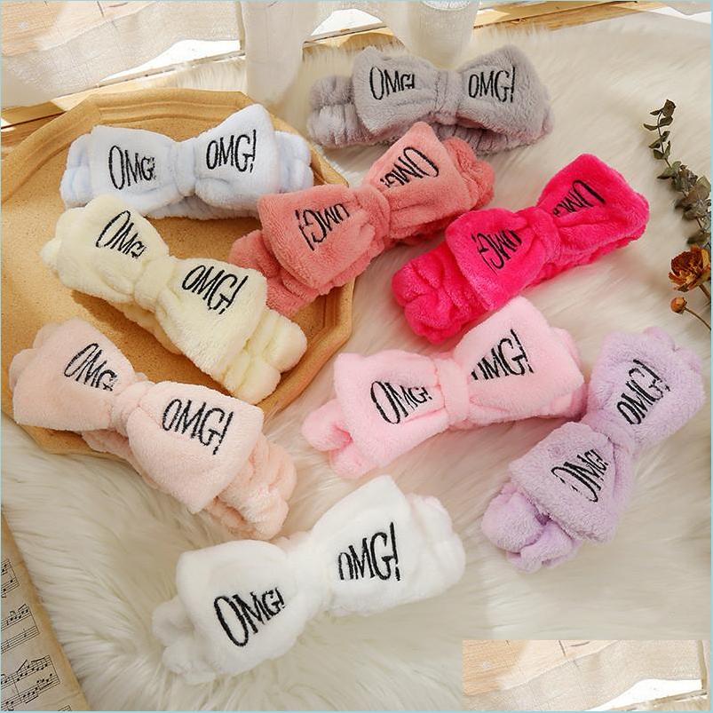 

Hair Accessories New Omg Letter Coral Fleece Wash Face Bow Hairbands For Women Girls Headbands Headwear Hair Bands Turban Accessorie Dhfc6