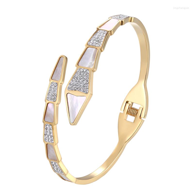 

Bangle Snake-Shaped Bracelets & Composed Of Zircon And Shells For Women Brand Gift Stainless Steel Gold Color Jewelry