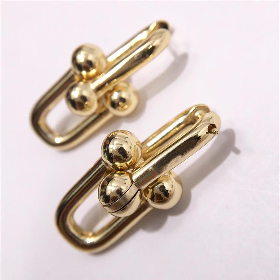 

Fashion- s fashion titanium steel jewelry burst T letter chain ring earrings 2 section U chain ear nail3106