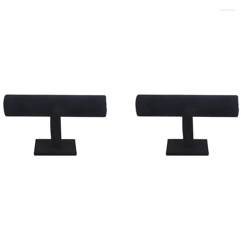 

Jewelry Pouches 2X Stand Bracelet Chain Bangle Watch T-Bar Rack Holder Display Black
