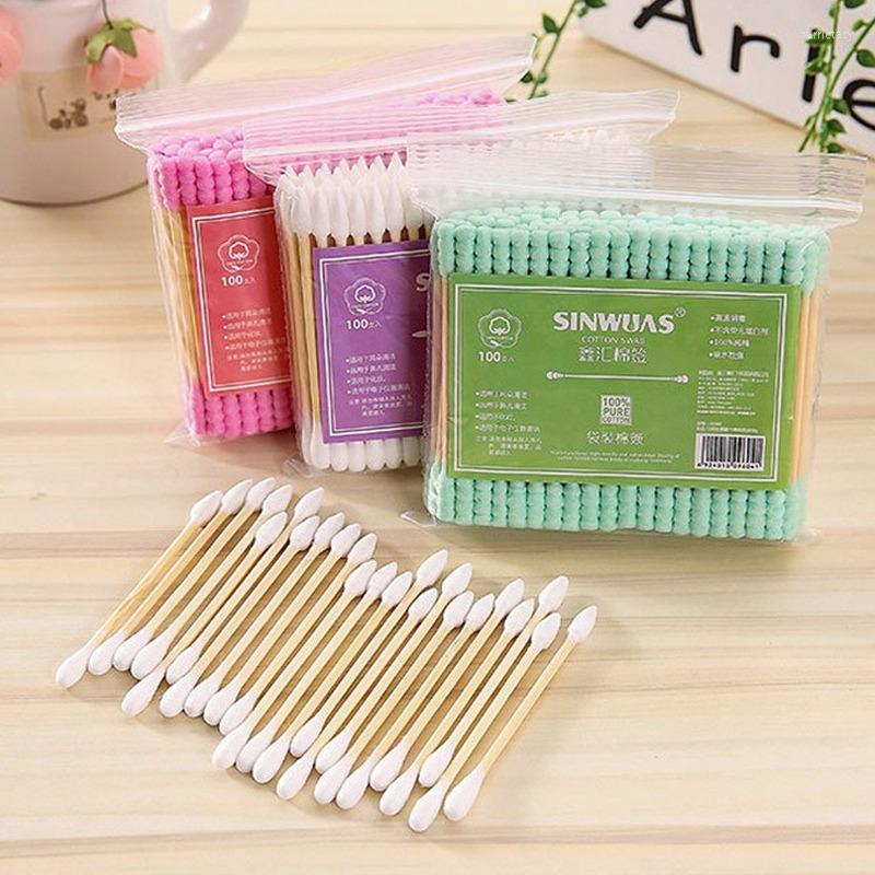 

Makeup Sponges 100 Pcs/set Double-head Cotton Swabs Lipstick Applicator Remover Sticks Ear Clean Wooden Swab