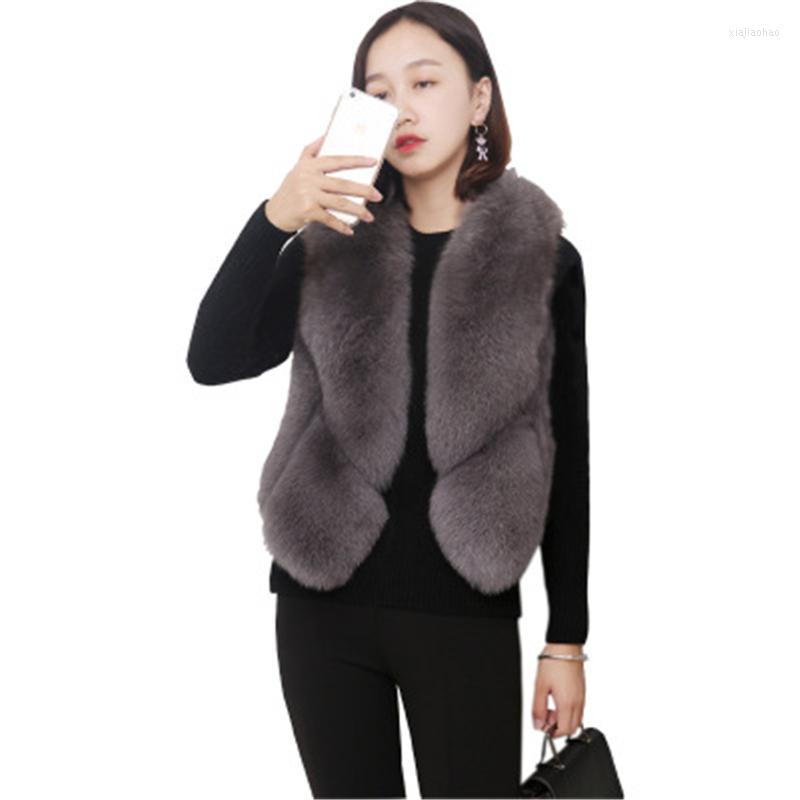 

Women' Fur 2022 Lady Trendy Winter Faux Coats Women' Vest Sleeveless Thick Slim Warm Splicing Korean Female Outerwear N842, White