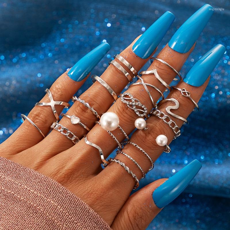 

Cluster Rings 18pcs Fashion Jewelry Set Selling Metal Alloy Hollow Round Opening Women Finger Ring For Girl Lady Party Wedding Gifts