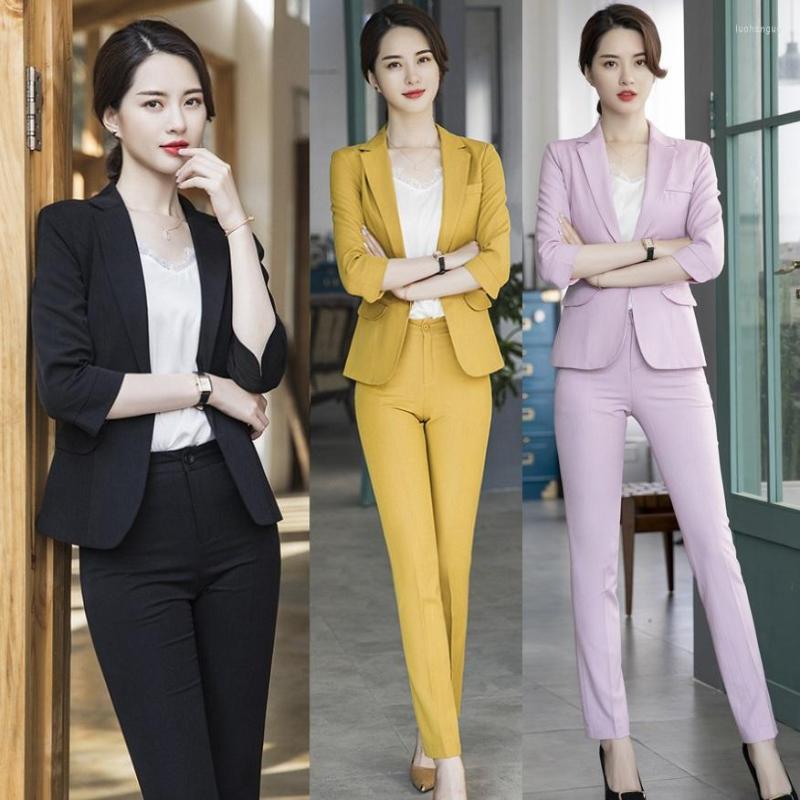 

Women' Two Piece Pants Fashion Ladies Pant Suits For Women Business Work Wear Uniforms Black Blazer And Jackets Sets