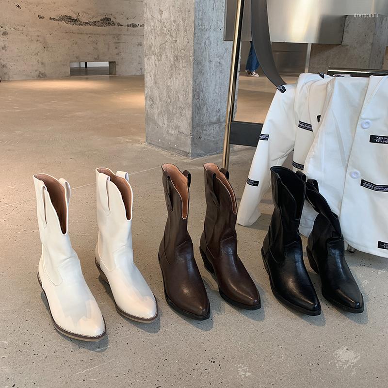 

Boots Fashion Women Ankle Mid Calf Western Booties Flat Low Heels 2022 Arrivals Black Beige Brown Winter Snow Woman