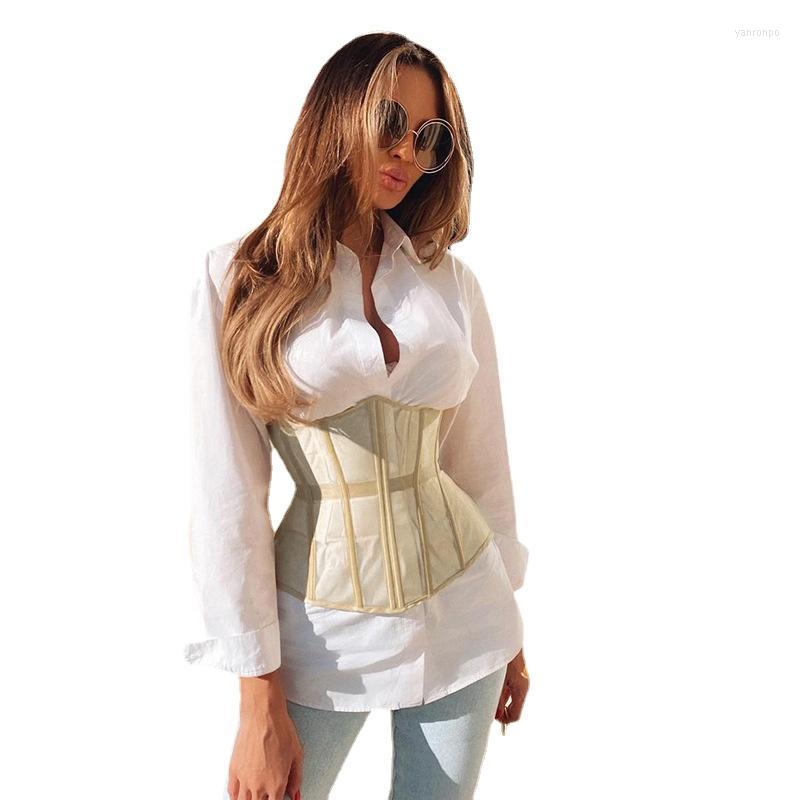 

Bustiers & Corsets Tube Mesh Crop Top 2022 Women Sexy Summer Bandage Club Short Wrap Lace Up Breasted Corset Ladies White Tank Tops PartyBus