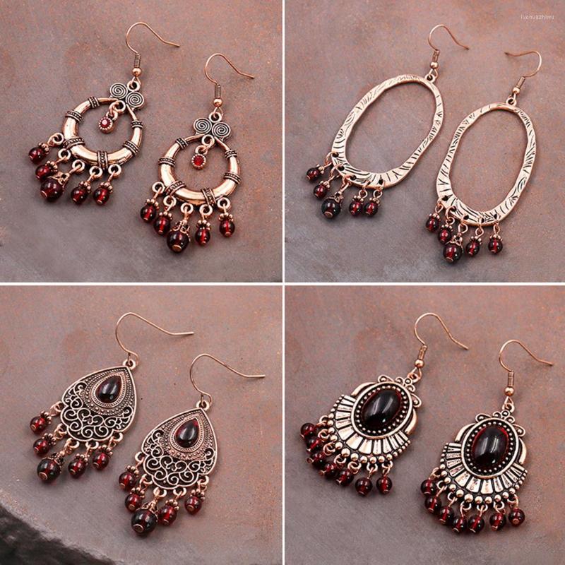 

Dangle Earrings 4 Pairs Women Fashion Garnet Vintage Pendant Charm