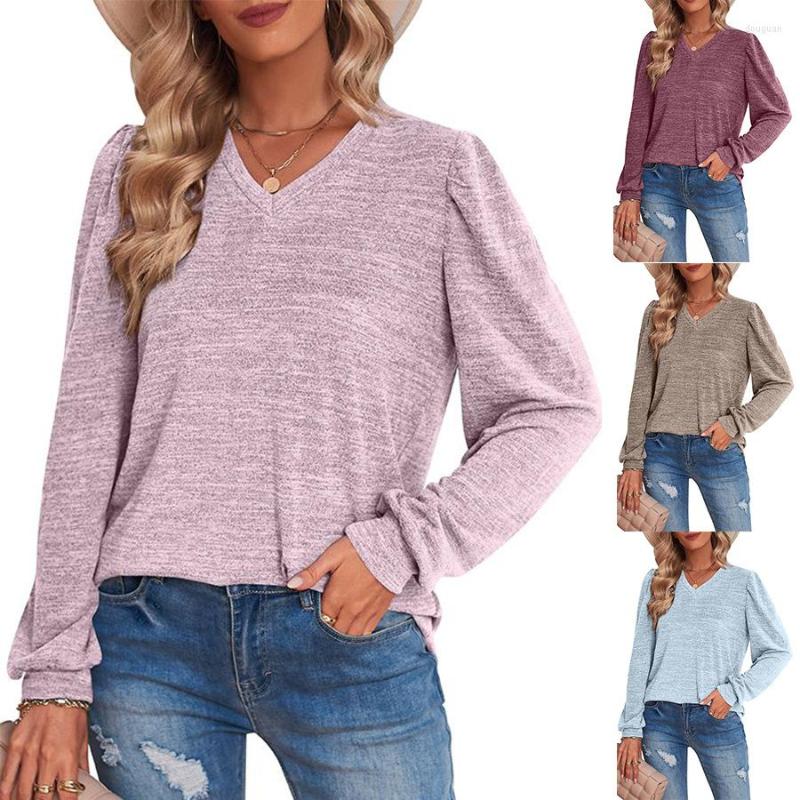 

Women' T Shirts 2022 Women' Autumn And Winter Loose Casual Puff Sleeve V-neck Long-Sleeved T-Shirt Top, Black