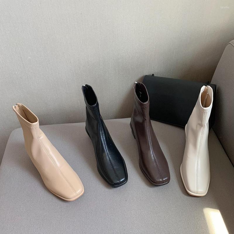 

Boots Round Toe Women Ankle Fashion 2022 Arrivals Short Party Pumps Back Zipper Sock Booties Black Brown White Khaki 39