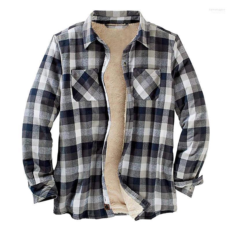 

Men's Casual Shirts Men's Camisa Masculina Shirt Men Plaid Flannel Mens Autumn Winter Spring Thick Warm Fleece Cotton Long Sleeve 3XL, Red 2
