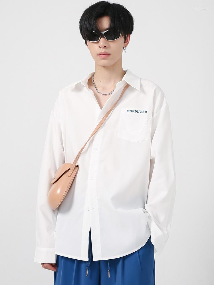

Men's Casual Shirts Shirt Wear Autumn Men's Korean Fashion Letter Embroidery 2023 Turn-down Collar Male Tops Long Sleeve 2A5928, Black