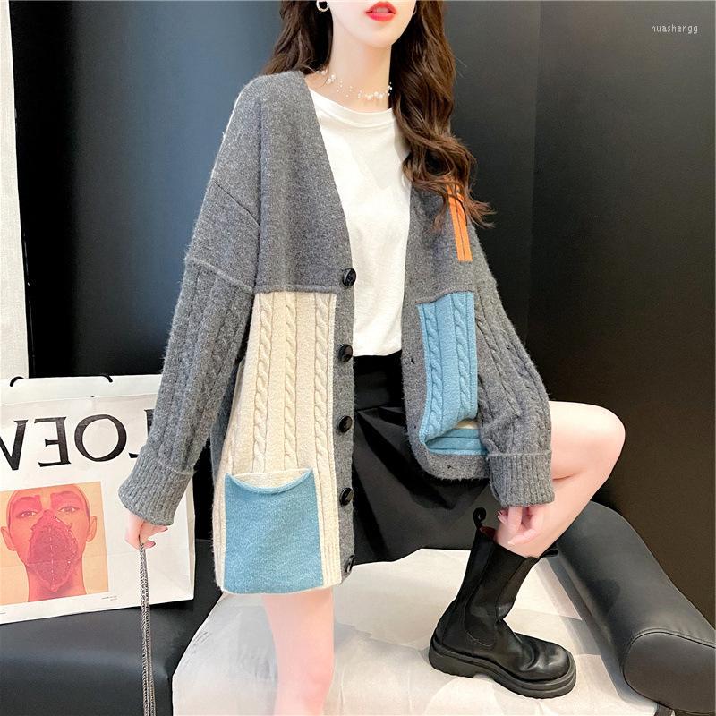 

Women's Knits Women's & Tees Mid-Length Sweater Cardigan 2022 Korean Version Of The Spring Western Style Wild Loose Lazy Knit Jacket, Gray