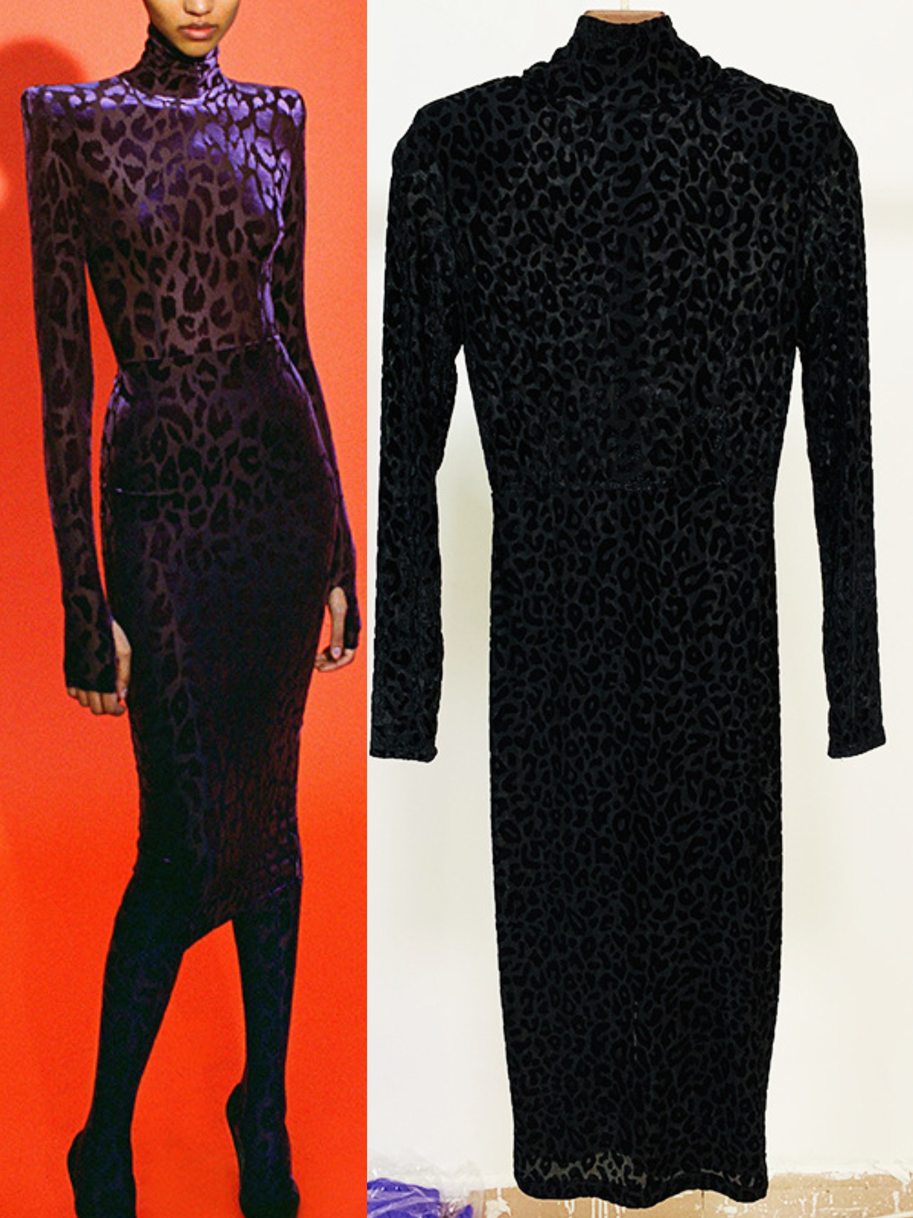 

High-quality star with the same perspective velvet dress leopard pattern slim sexy style, Black