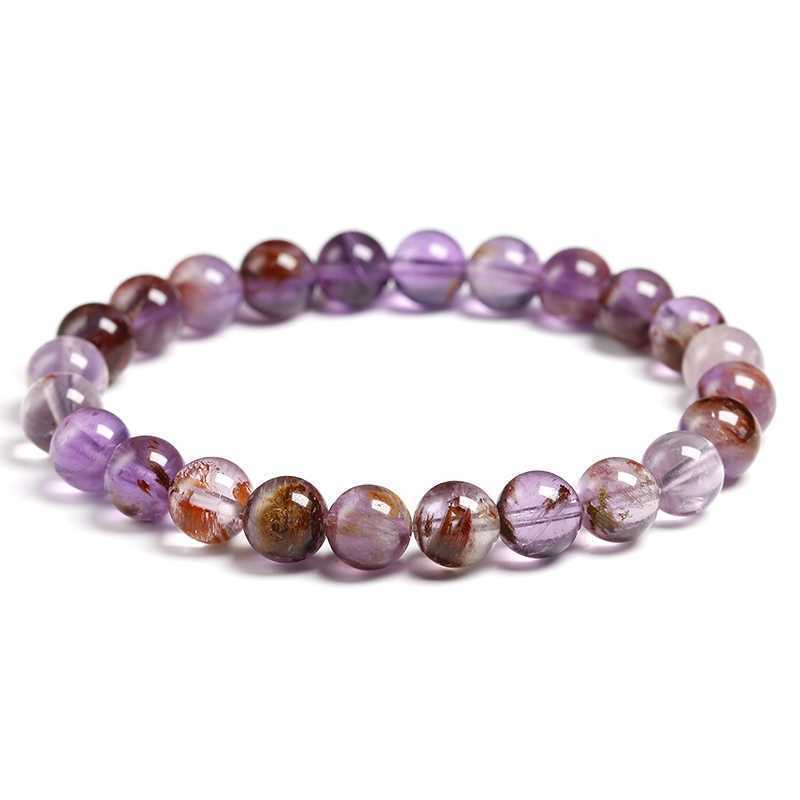 

Genuine Auralita Natural Stone Bracelet for Men and Women with Round Elastic Amethyst Beads Fine Jewelry