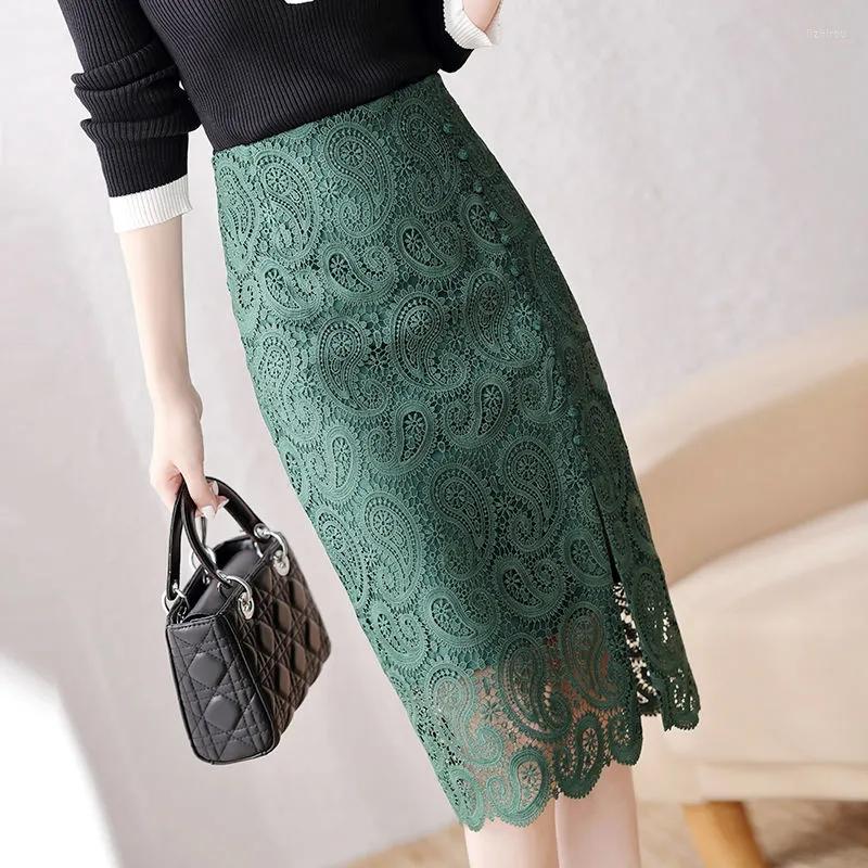 

Skirts Fashion Summer Black Skirt Lace Mid-Length 2022 High Waist Women's ZipperNavy Bag Hip Size L-4XL