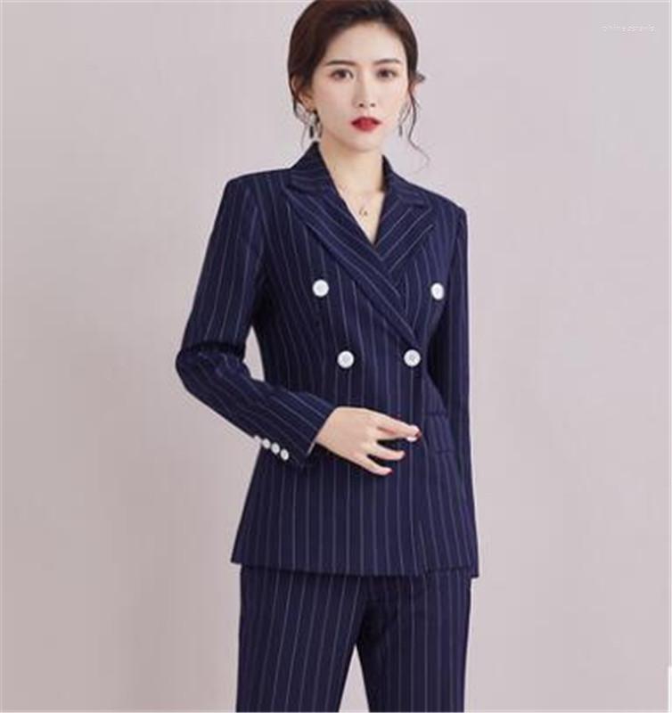 

Women' Two Piece Pants Vertical Stripes Suits For Lady 2 Pieces Winter Autumn Office WearPantsuits Jacket With Suit Ladies Trousers Custom, 009