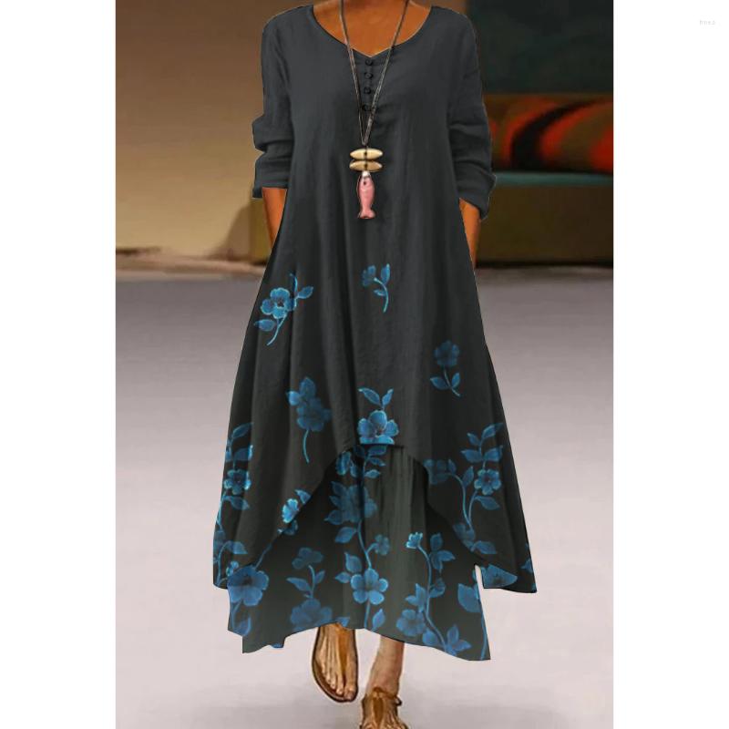 

Casual Dresses 2022 Black Long Dress Women Flowers Print Vintage Sleeve Elegant Plus Size Vestido Party, Bqdqz107872sj17