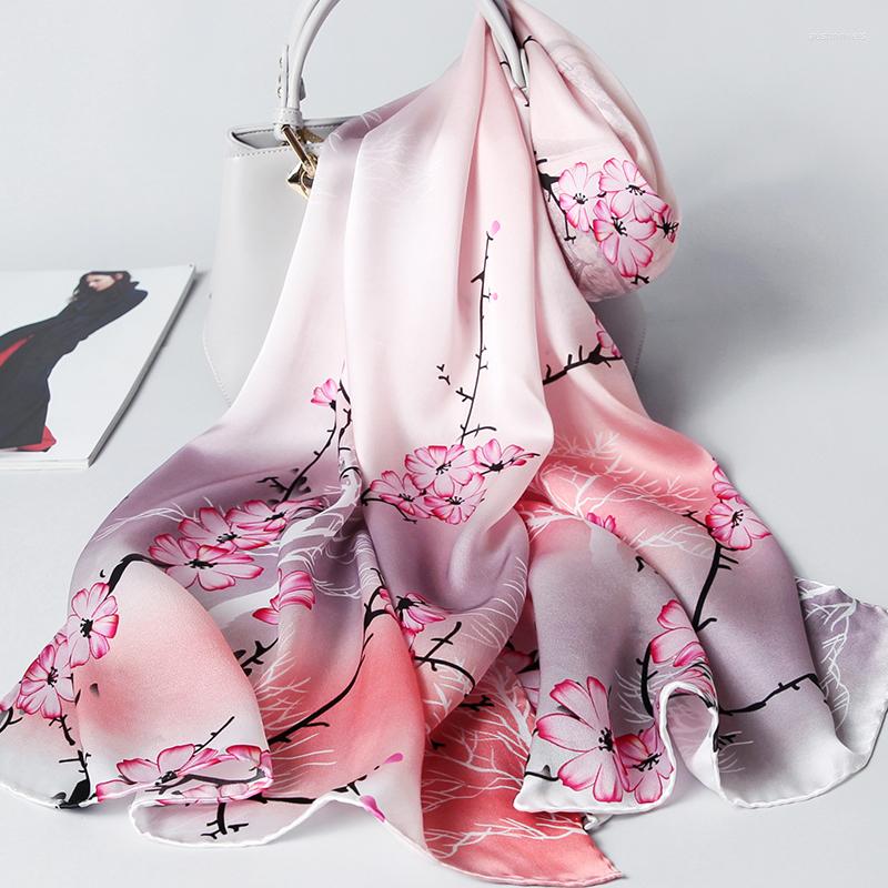 

Scarves Luxury Silk Scarf Women Designer Chinese Traditional Style Floral Shawls Pashmina Ladies Wraps Foulard