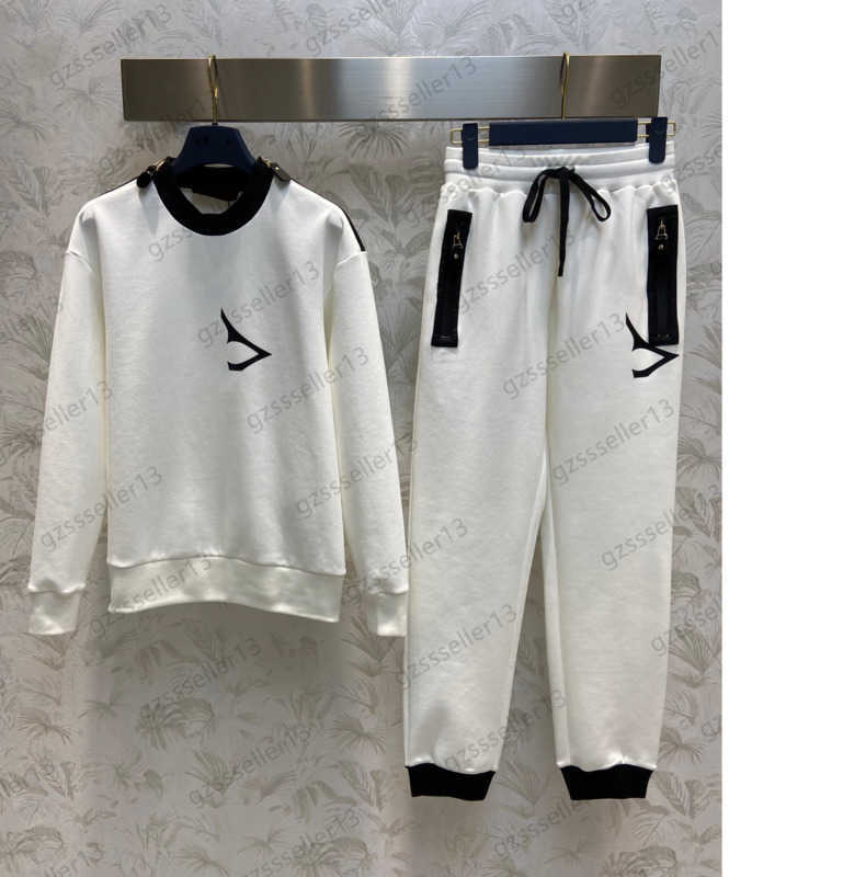 

Brand Womens Two Pieces Pants Round Neck Two Shoulder Zipper Design Silhouette Hoodless Hoodie Elastic Waist Casual Trousers Panda Classic Color Tracksuits 1970