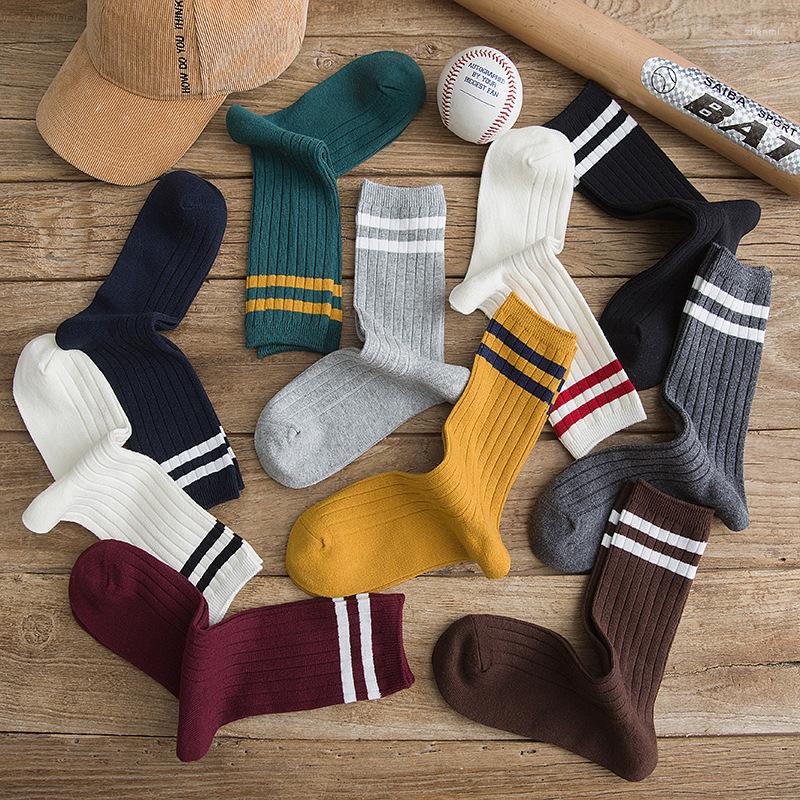 

Women Socks Solid Colors Medium Loose High School Girls Harajuku Needles Knitting Striped Cotton For