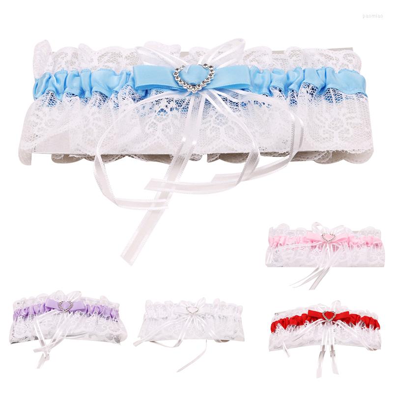 

Garters Wedding Garter Bridal Shower Bride Keepsake Lace Floral Rhinestone Bow Sexy Women Ladies Leg Thigh Ring, White