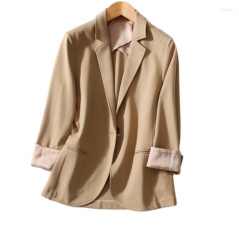 

Women' Suits Fashionable Thin Versatile Three-dimensional Cut One-button Small Suit Jacket, Khaki