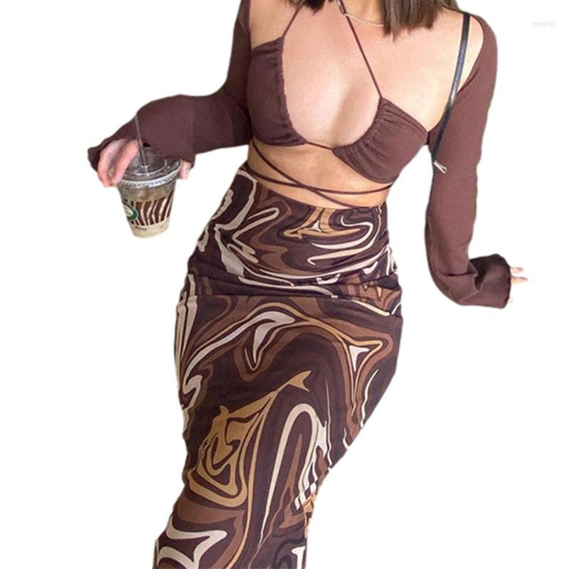 

Skirts Women Half Dress High Waist Wrapped Spring Summer Fall Dye Print Coffee Slimming Skirt, Light brown