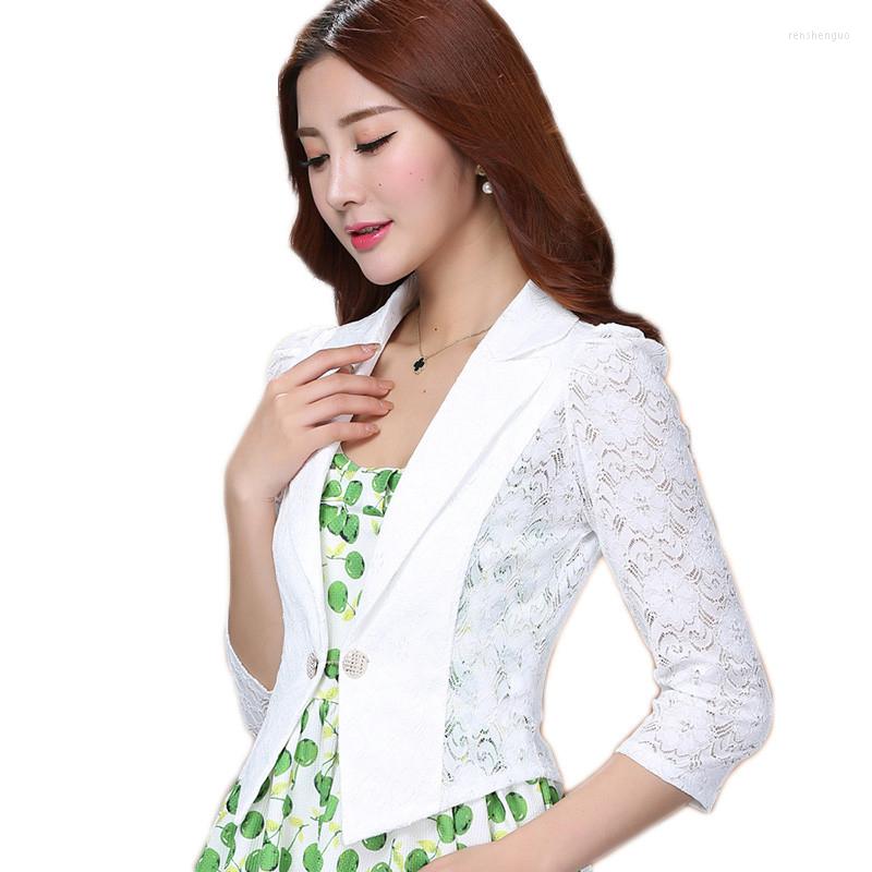 

Women' Suits Spring Women Fashion White Short Slim Blazer Hollow Lace Three Quarter Sleeve Casual Jacket Office Ladies Work Wear, Black