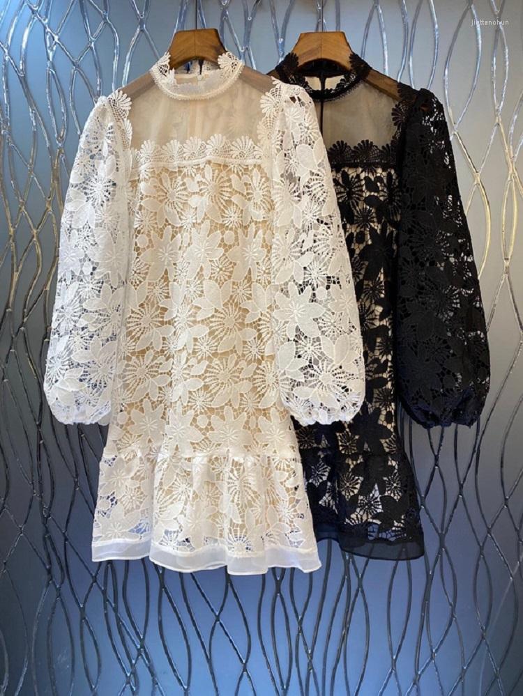 

Casual Dresses High Quality Lace Dress 2022 Autumn Party Club Women Sexy Tulle Mesh Patchwork Long Sleeve Apricot Black Vestidos Festa